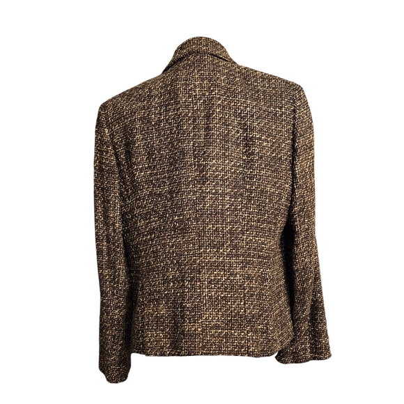 Jones New York brown and cream jacket blazer wool blend 1-button snap closure 12 - Picture 2 of 15